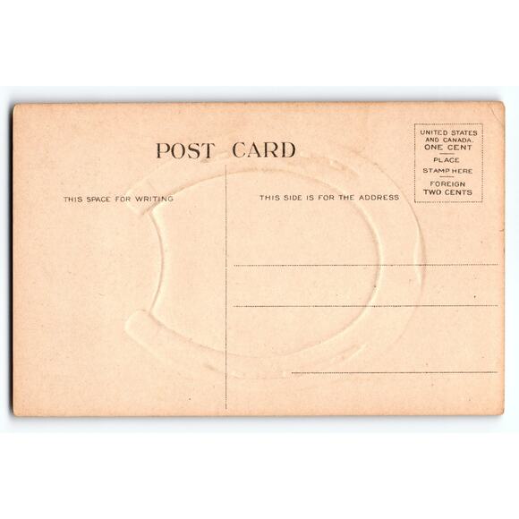 Vintage Embossed Horseshoe Postcard with Cottage & Church Scene - Picture 2 of 2